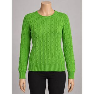 Vintage Polo Ralph Lauren Sport Sweater Women S Lime Green Cable Knit Cotton